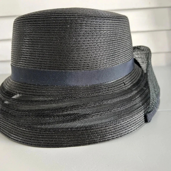 Black Straw Hat w/ Bow on Side Women's - Picture 4 of 6